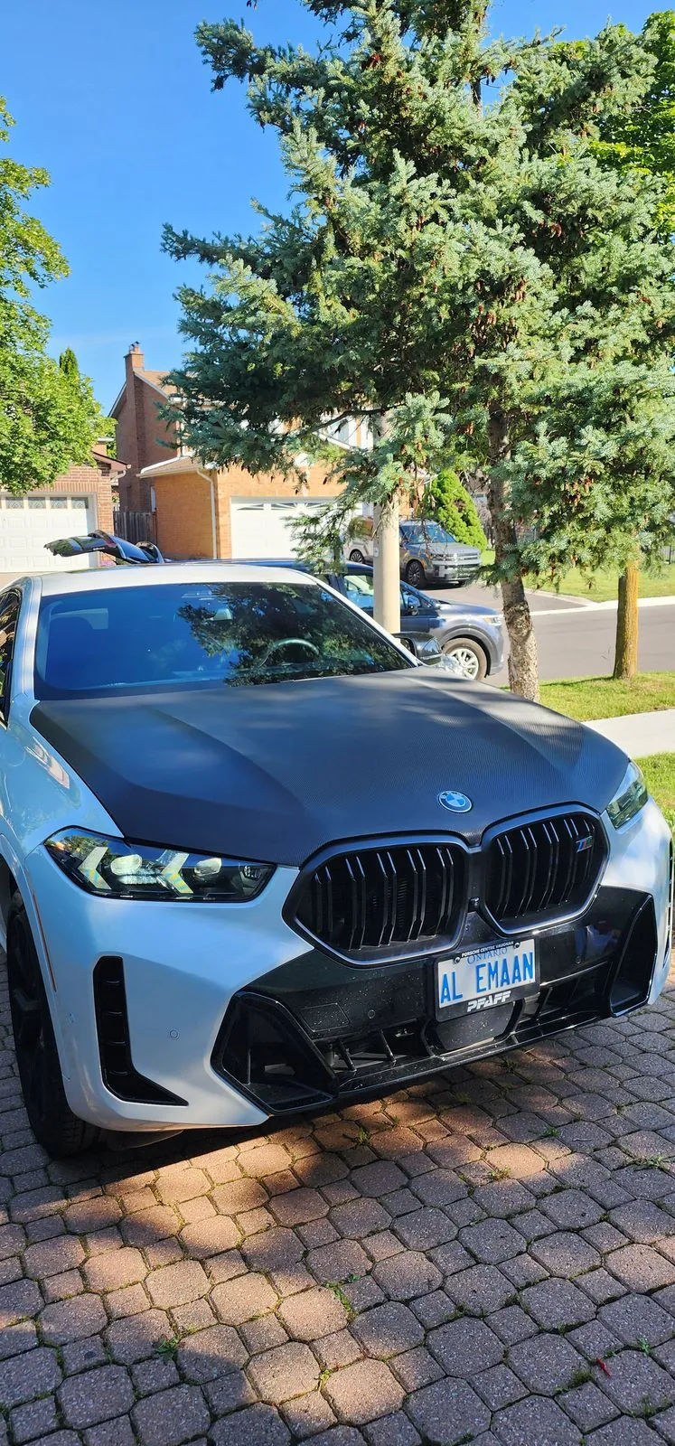 BMW with carbon-look hood wrap from the front