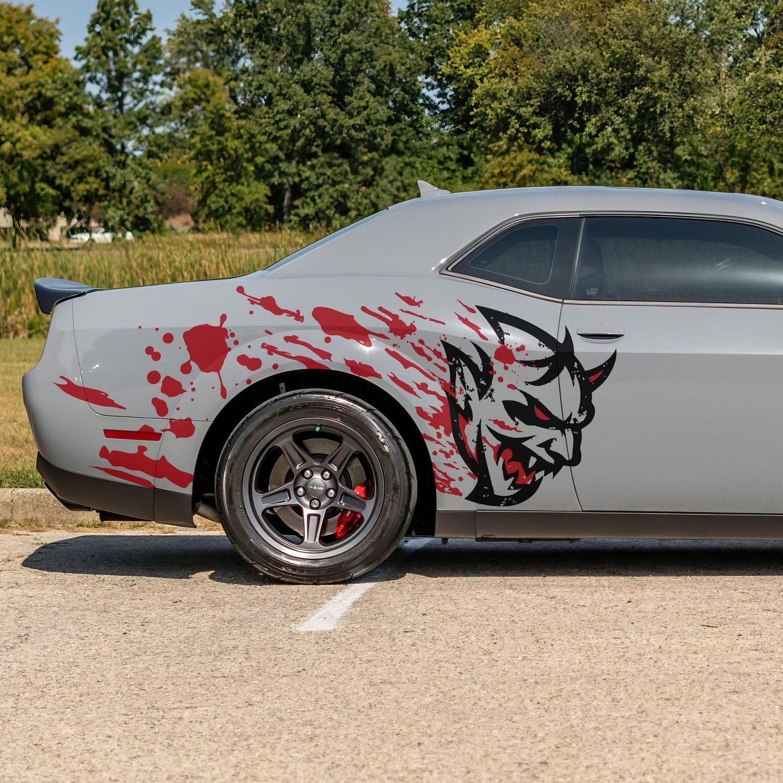 Demon side graphic rear quarter on a Challenger