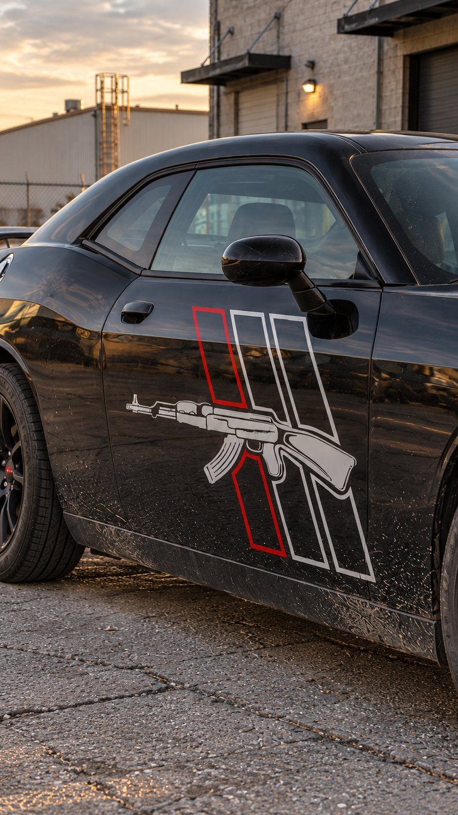 Close-up detail of a custom rifle side decal