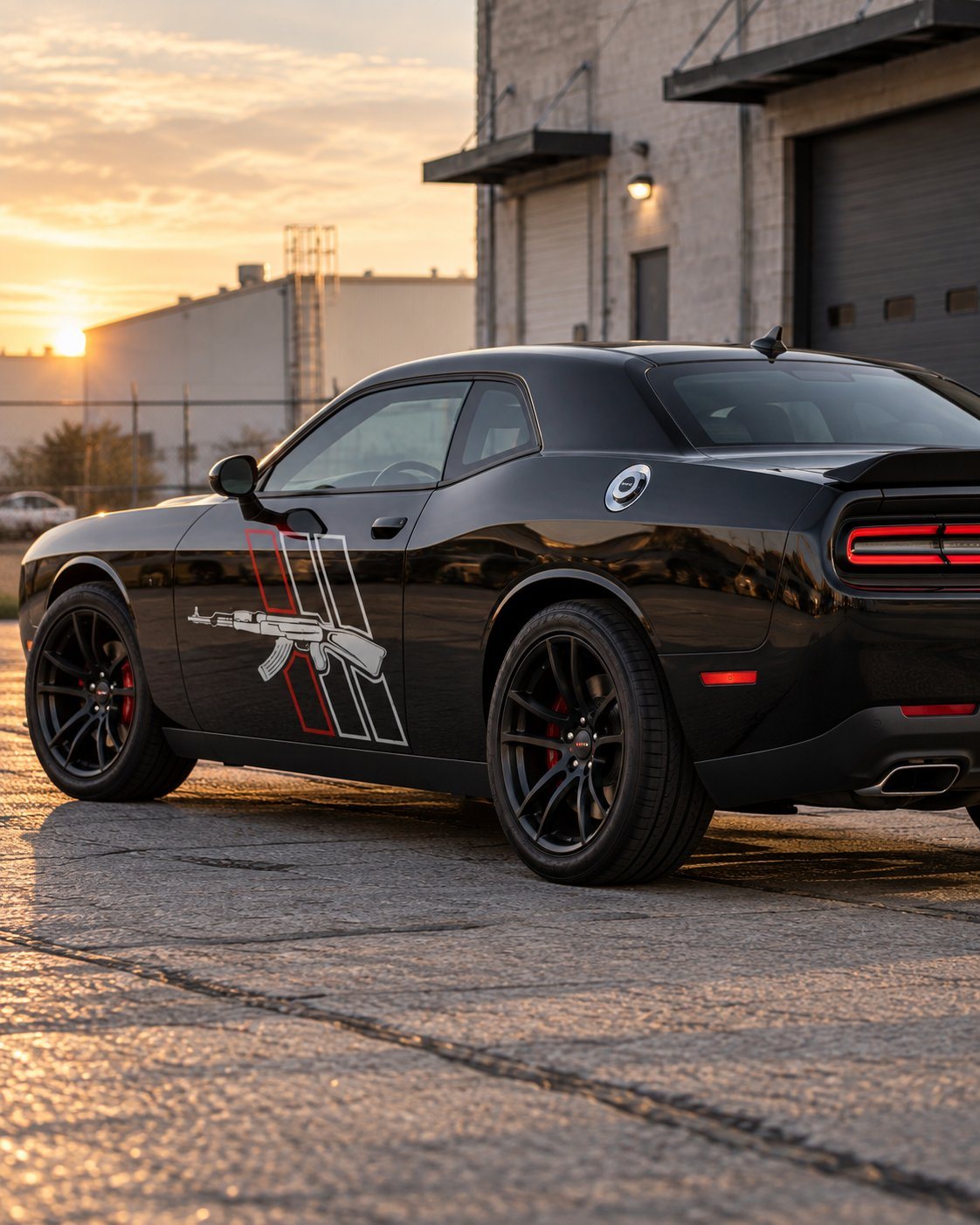 Rifle side decal on a black Dodge Challenger